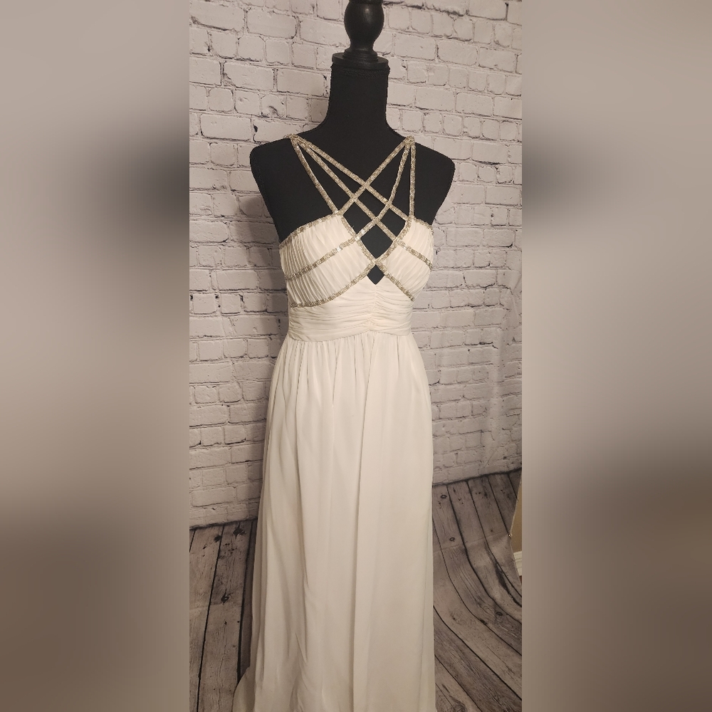 Adrianna Papell White Beaded Front Accent Dress - Picture 9 of 9